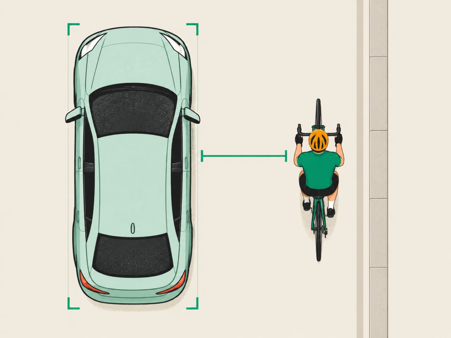 A vehicle passing a cyclist with its clearance measured
